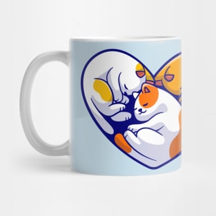 Cute Cat Sleeping With Love Shape Cartoon Mug